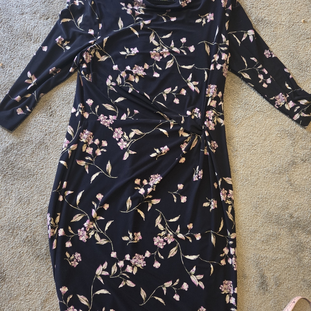 Lauren Ralph Lauren Navy Floral Long-Sleeve Midi Dress